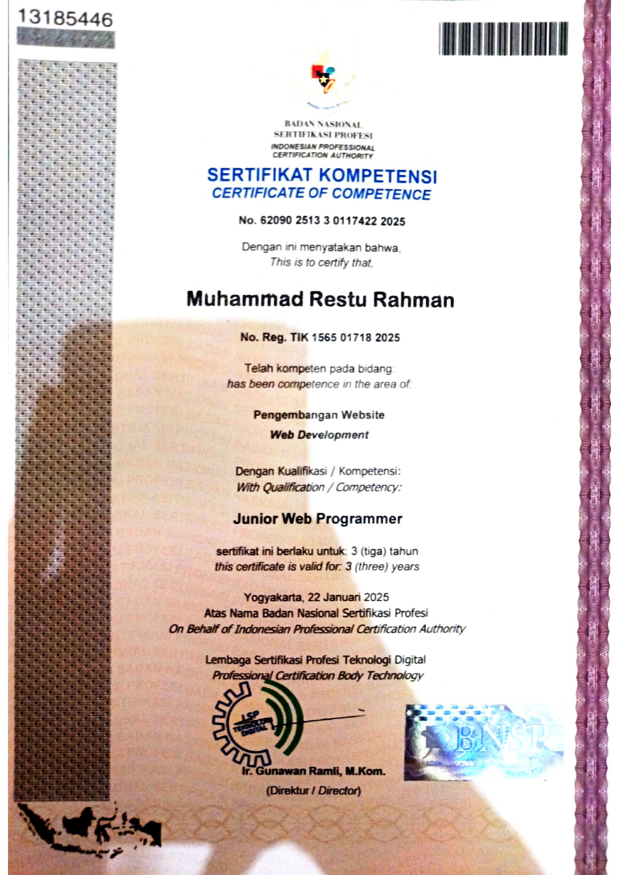 Sertifikat Kompetensi Kerja - Junior Web Programmer